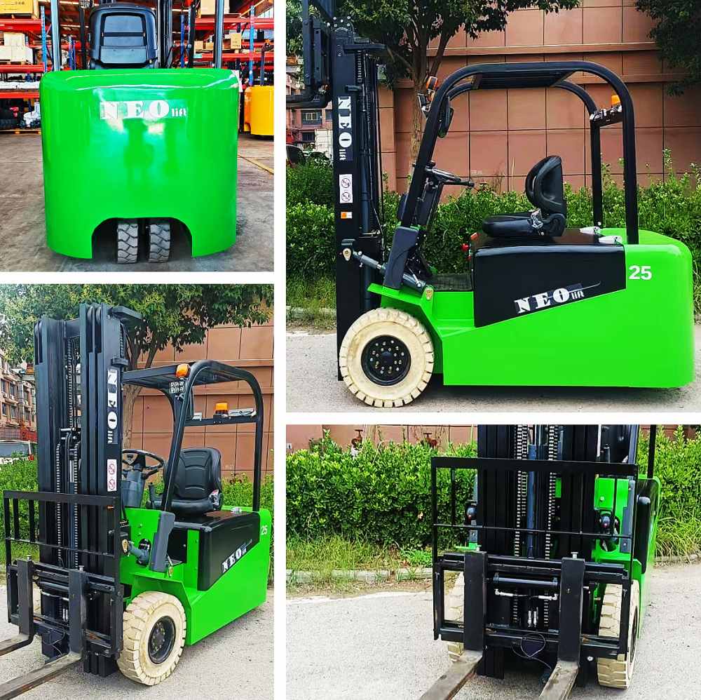 Details of electric 3 wheel counterbalance forklift with narrow body